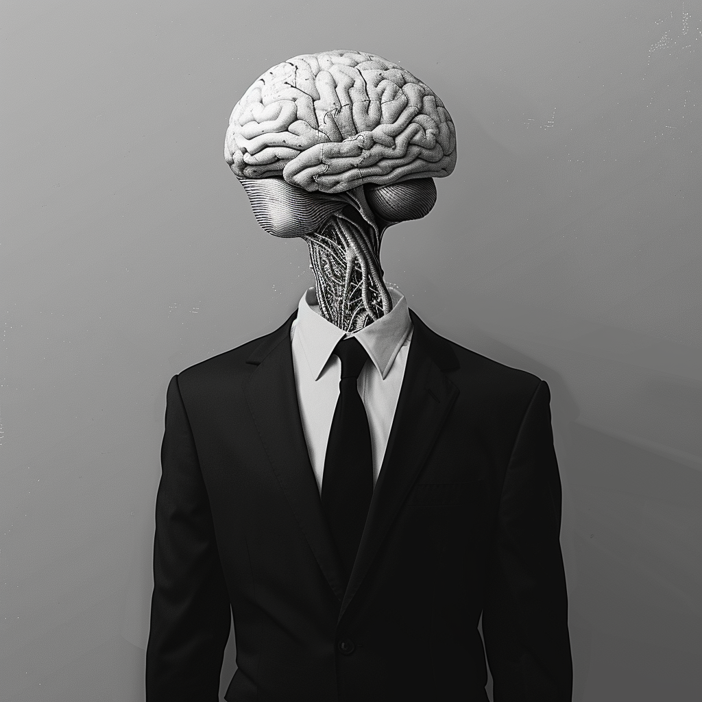 stylish man with brain instead of head