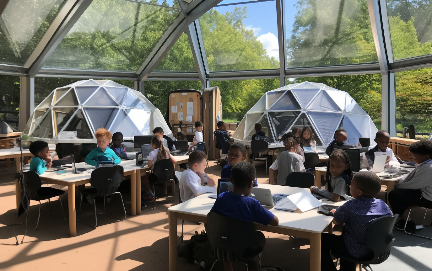 Black children using laptops in STEM lab