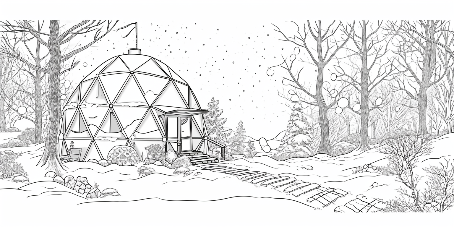 Coloring Page of Geodesic Igloo House in Snow