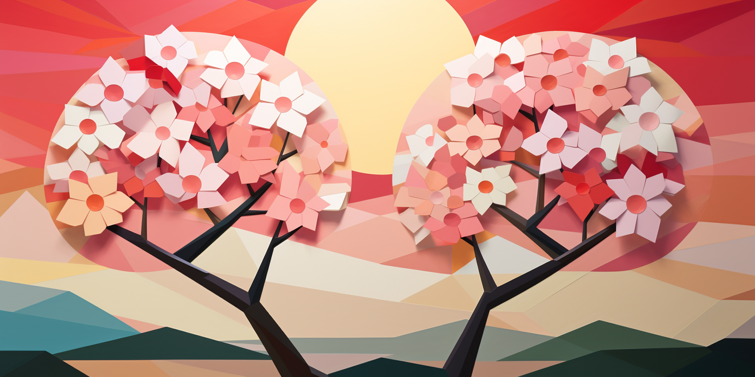 Geometric Abstraction Art for Sunny Sakura Landscape