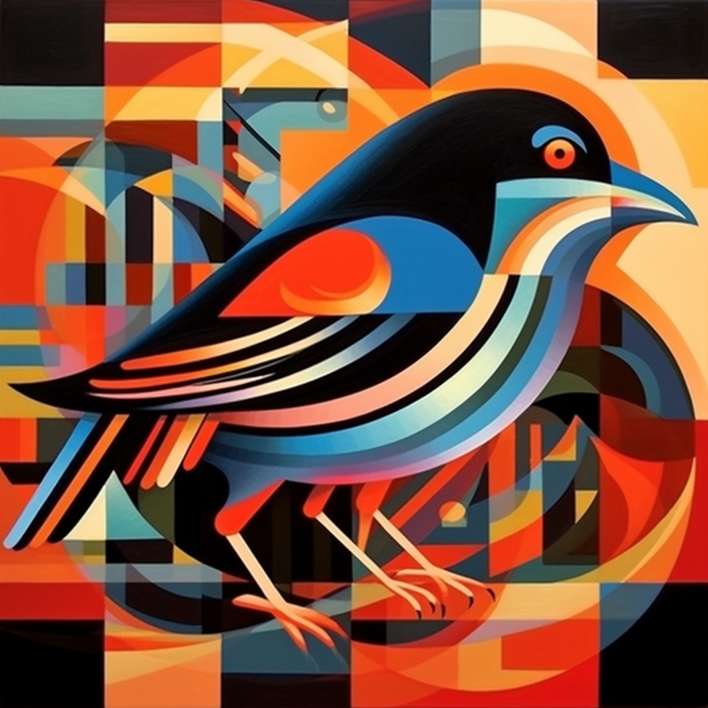 Colorful abstract geometric birds in unique formation