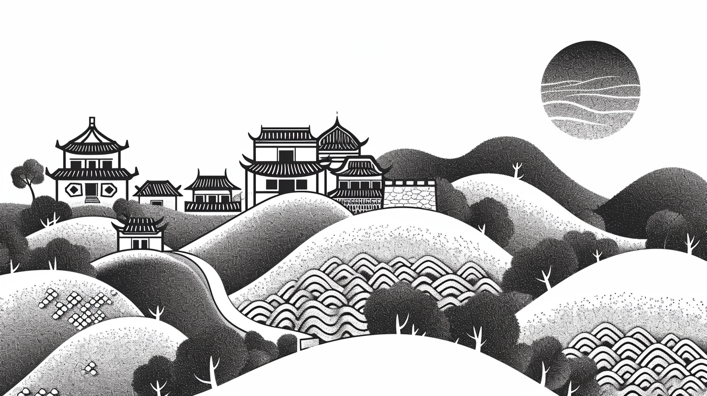 Geometric Chinese Farmland Illustration