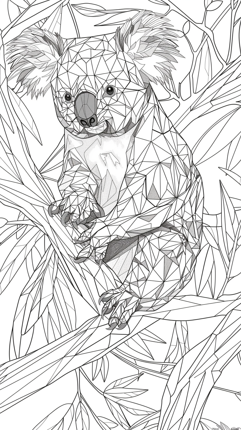 Low Poly Koalas Coloring Page