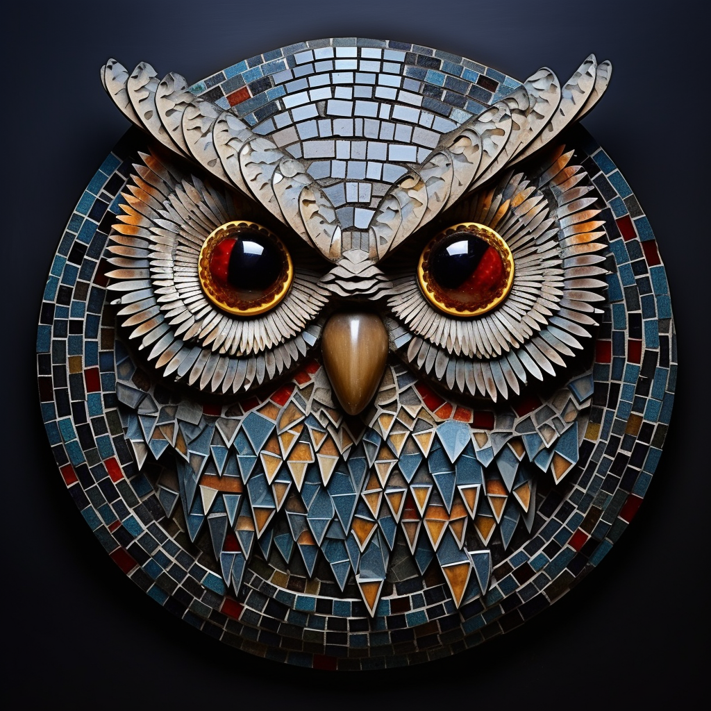 Geometric owl head mosaic design