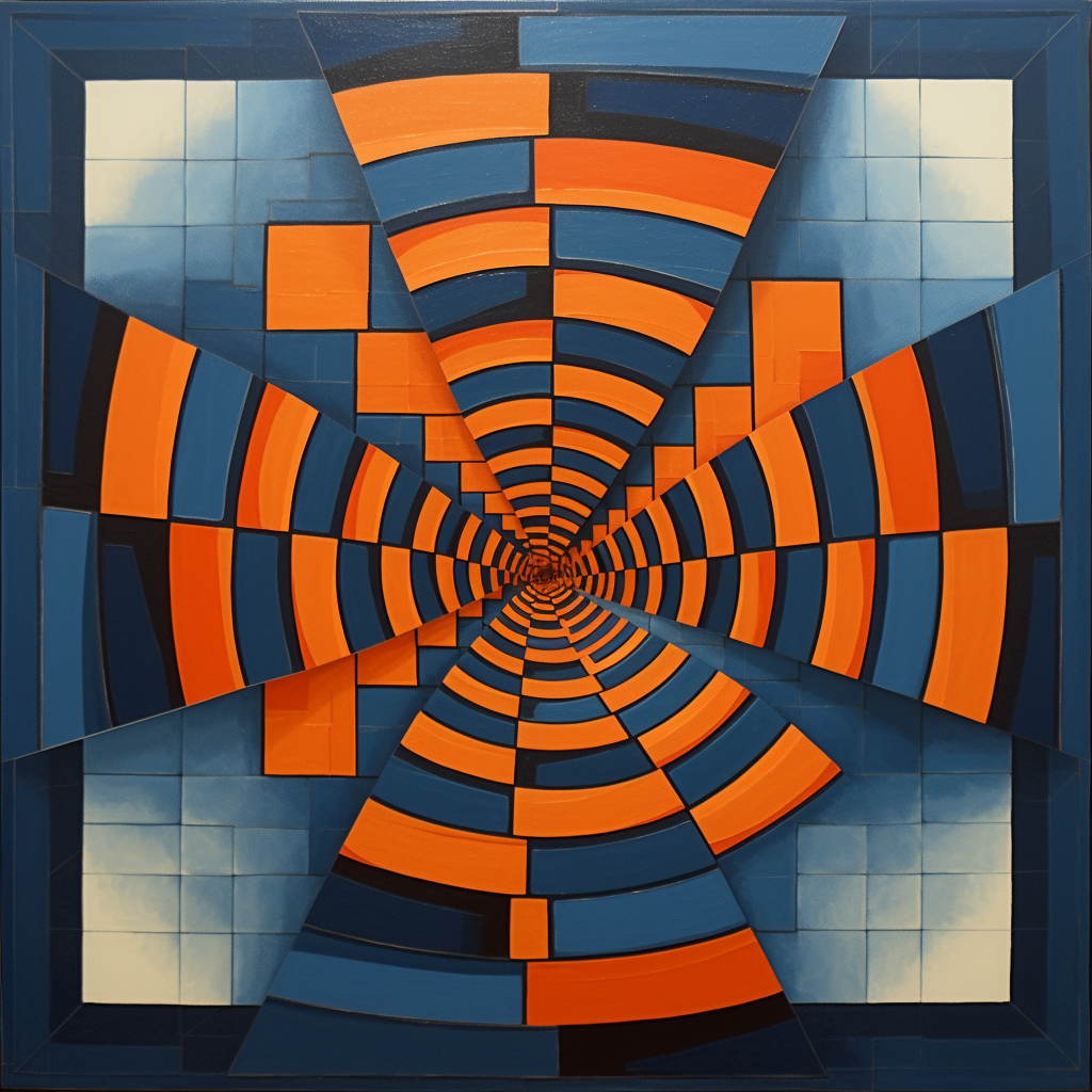 Colorful geometric pattern spiral with orange and blue shades