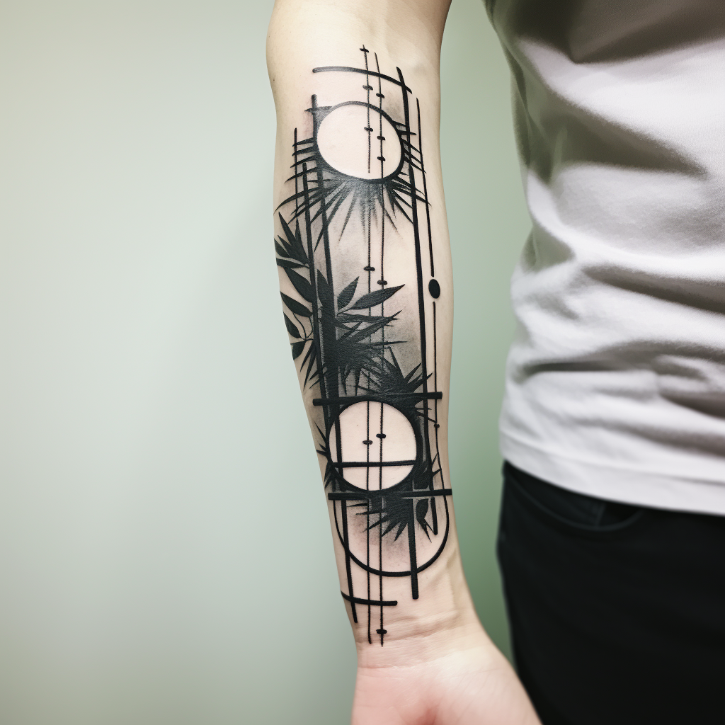 Geometric tattoo with bamboo and circles on forearm