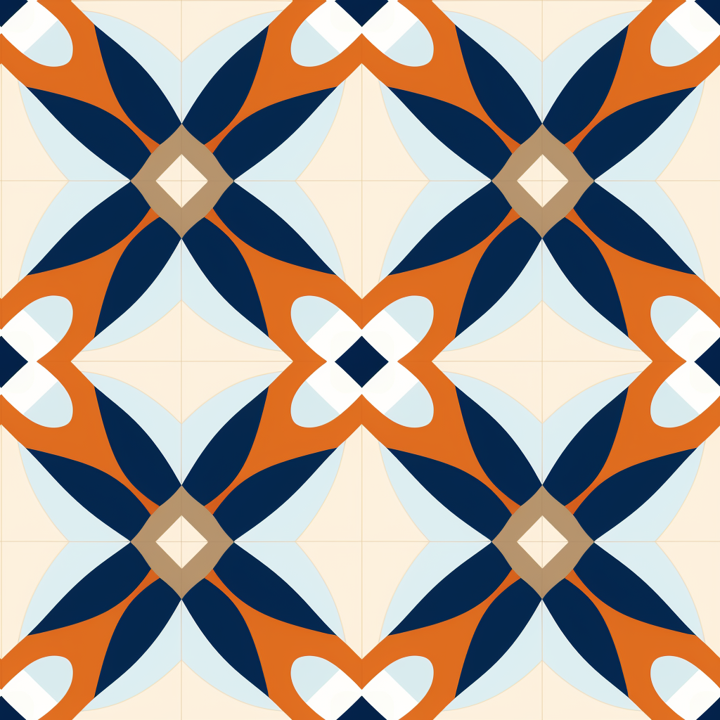 Tileable Geometric Pattern in Blue, Orange, and Beige