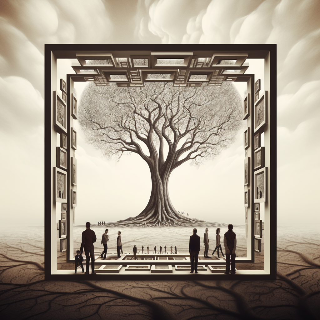 Geometric tree roots frame family reunion passion