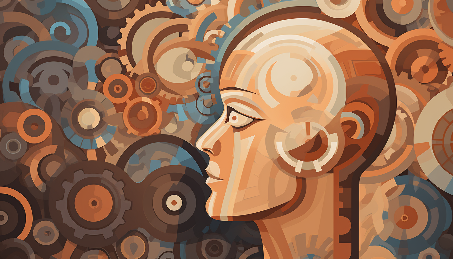 Abstract Human Head and Cogs on Warm Gradient