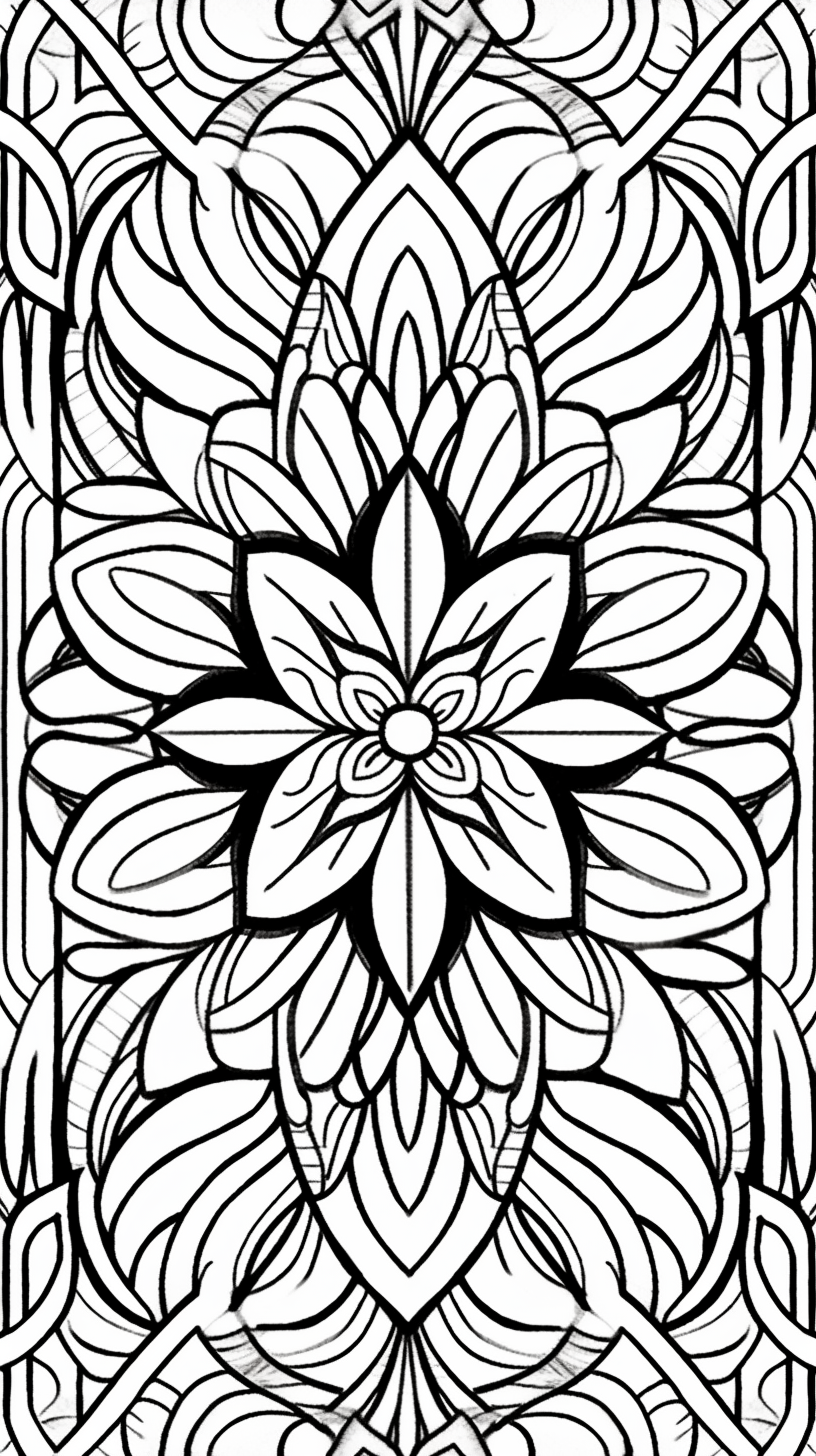 Detailed symmetrical geometric coloring book page