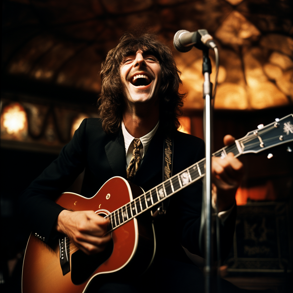 George Harrison singing with euphoria