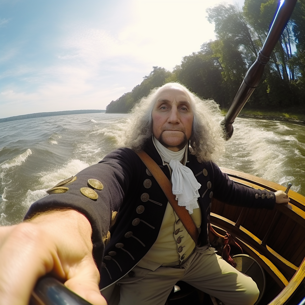 George Washington crossing Rubicon River on a boat