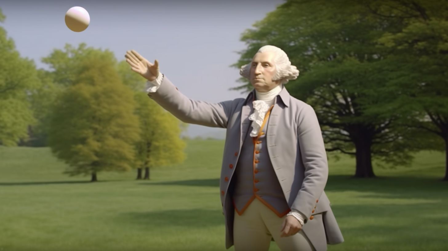 George Washington throwing an egg with a nose