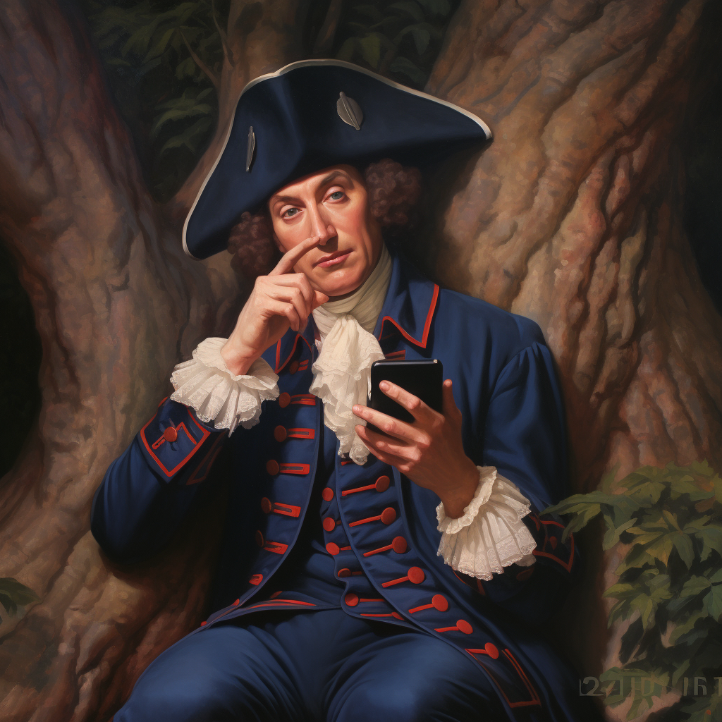 George Washington taking selfie under tree