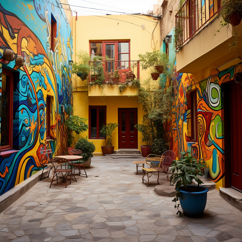 Colorful Georgian street with graffiti