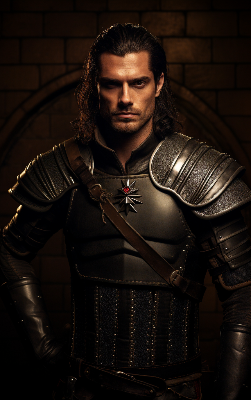 Henry Cavil as Geralt of Rivia in black hair