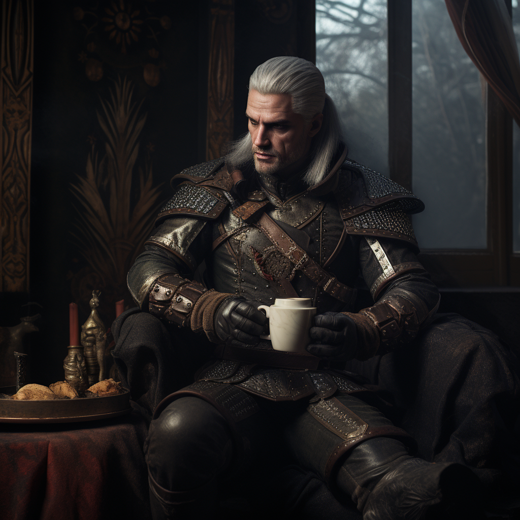 Geralt enjoying a cup of Nespresso coffee