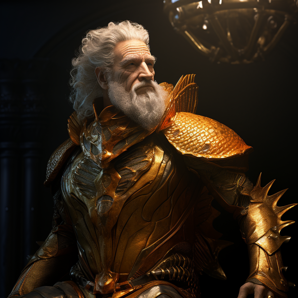 Elderly Aquaman with Aging Scales and Walker