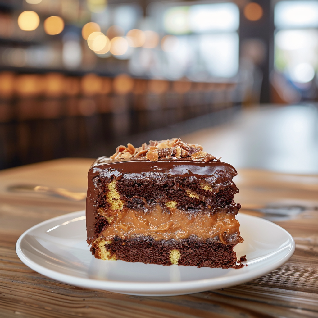 German Chocolate Cake on Wooden Table