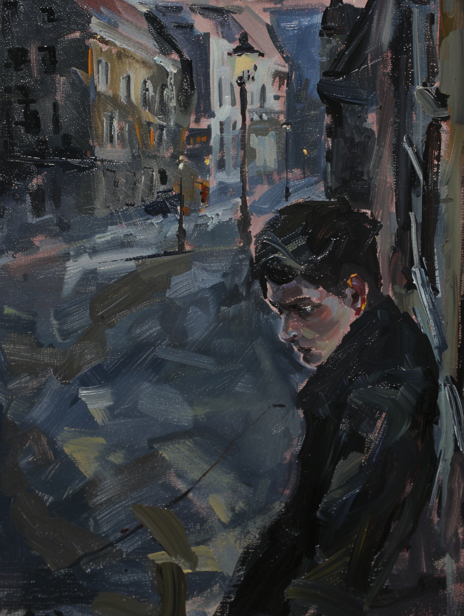 Oil Painting German City Dark Hair