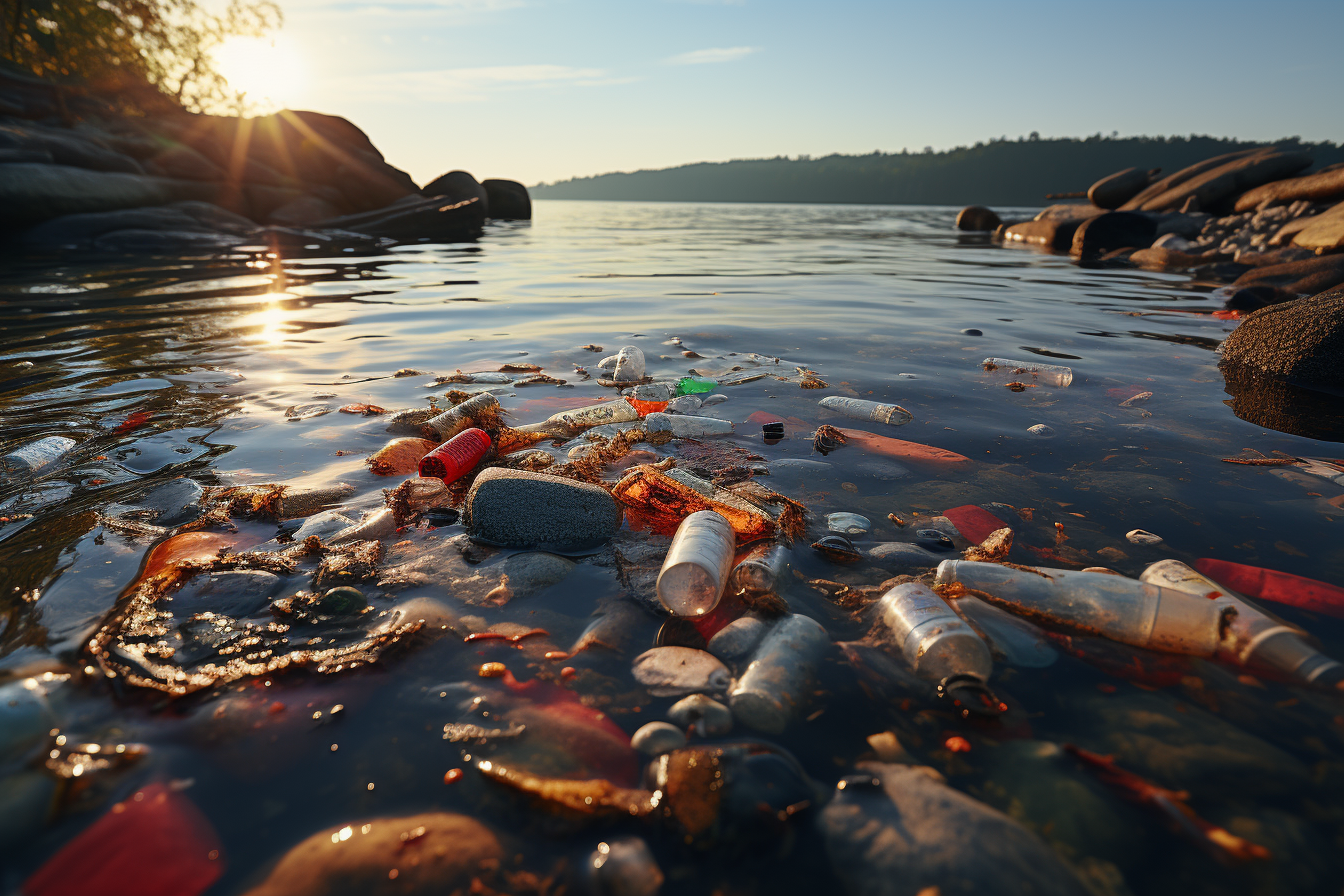 Solution for polluted German lake with garbage and flotsam