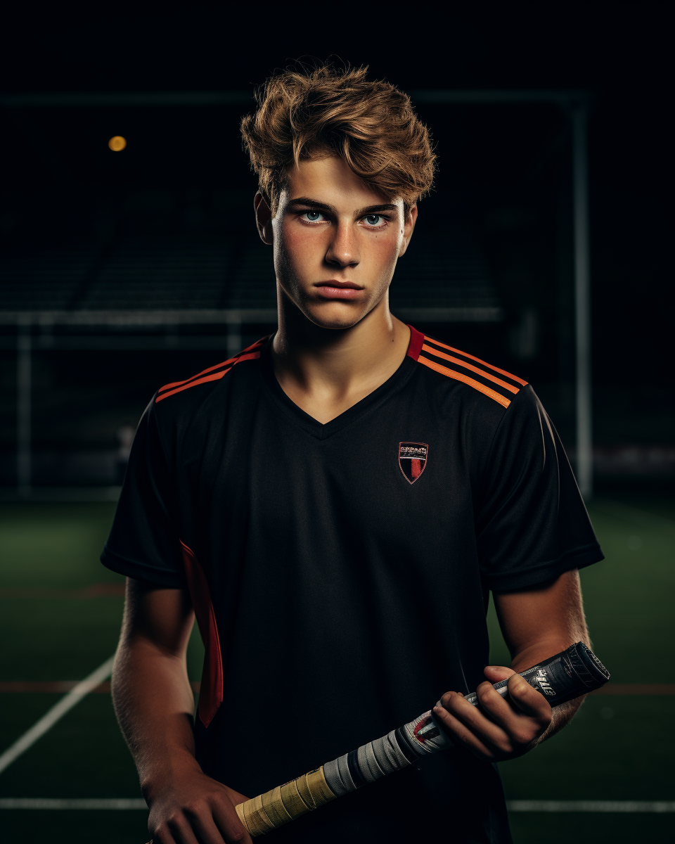 German Male Hockey Player in Field Hockey Game