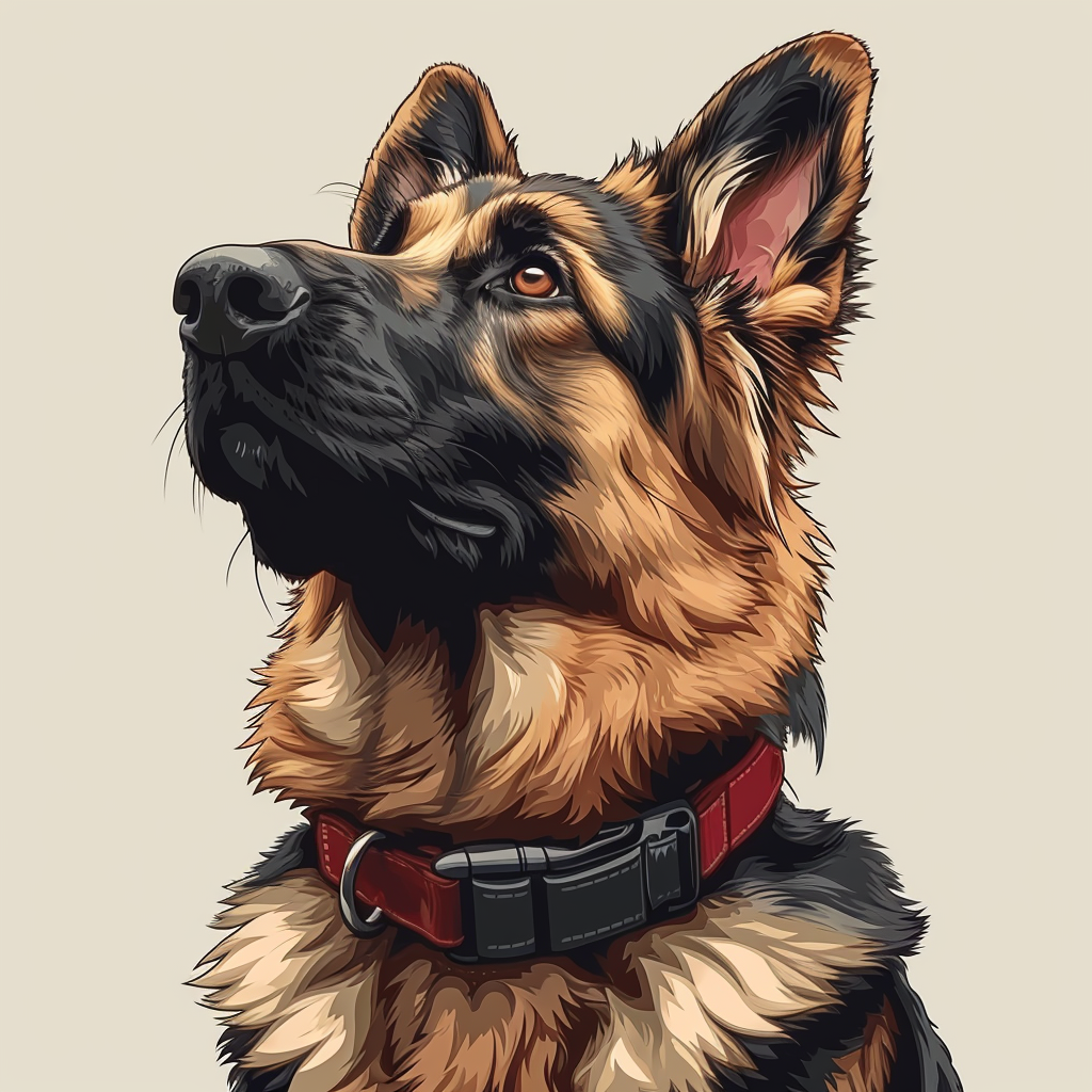 German Shepard Cartoon with Black Leather Collar