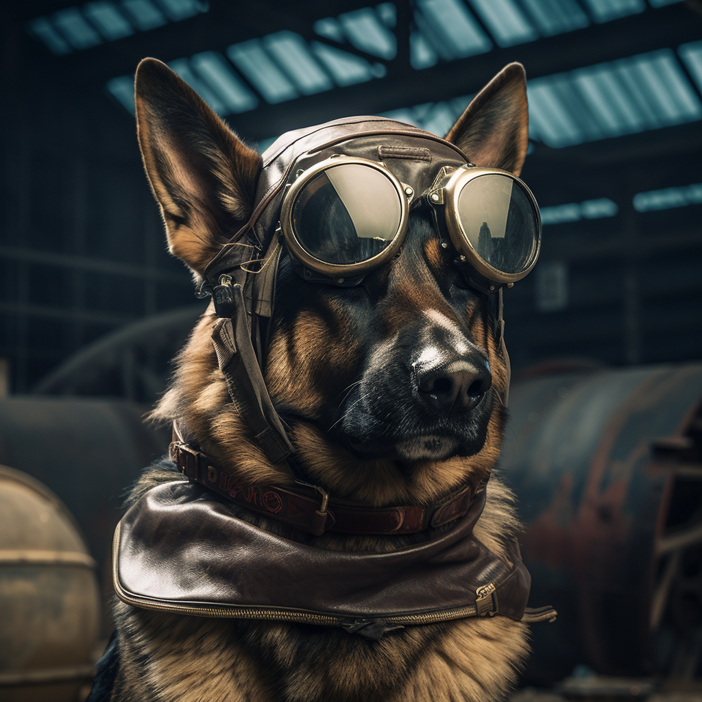 German Shepherd Pilot Helmet Goggles Bomber Hangar