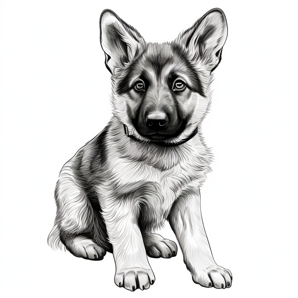 Simple line drawing of a German Shepherd Puppy