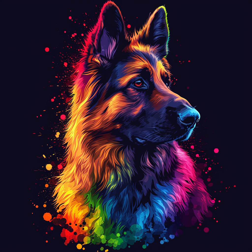 German Shepherd Rainbow Realism Surrealistic Blend