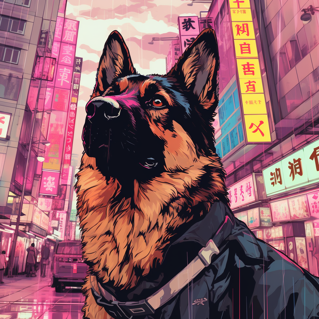 German Shepherd in Tokyo Street Market