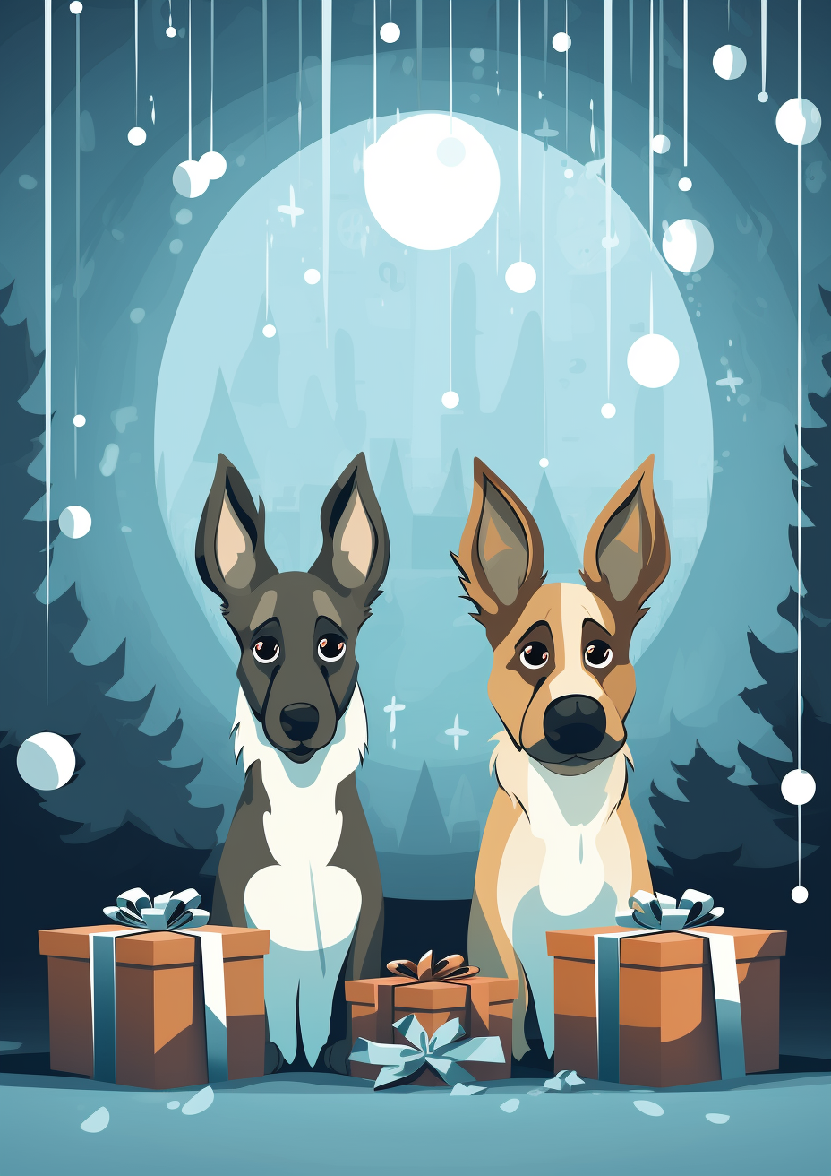 Ethereal German Shepherds in Christmas Concept Art