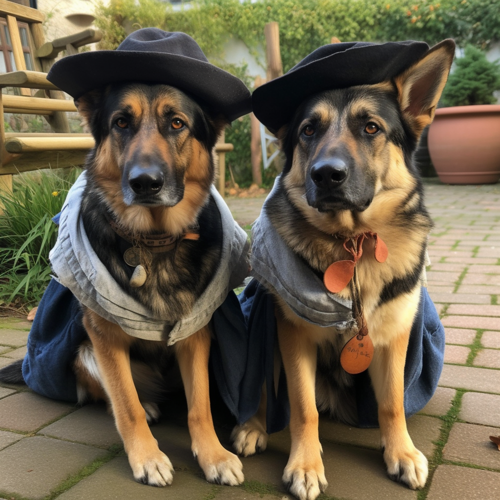 German Shepherds dressed for Halloween