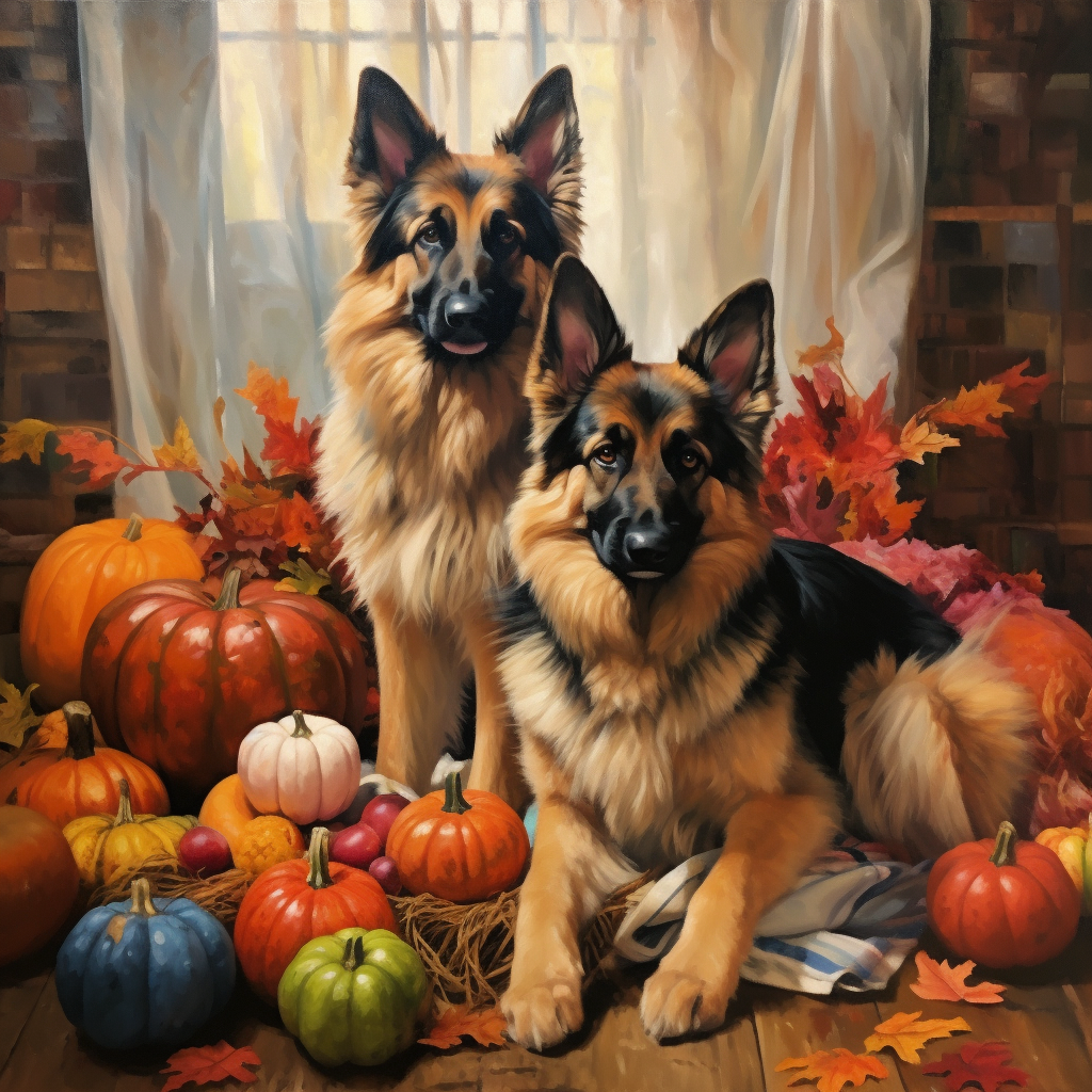 Beautiful German Shepherds in Thanksgiving Art