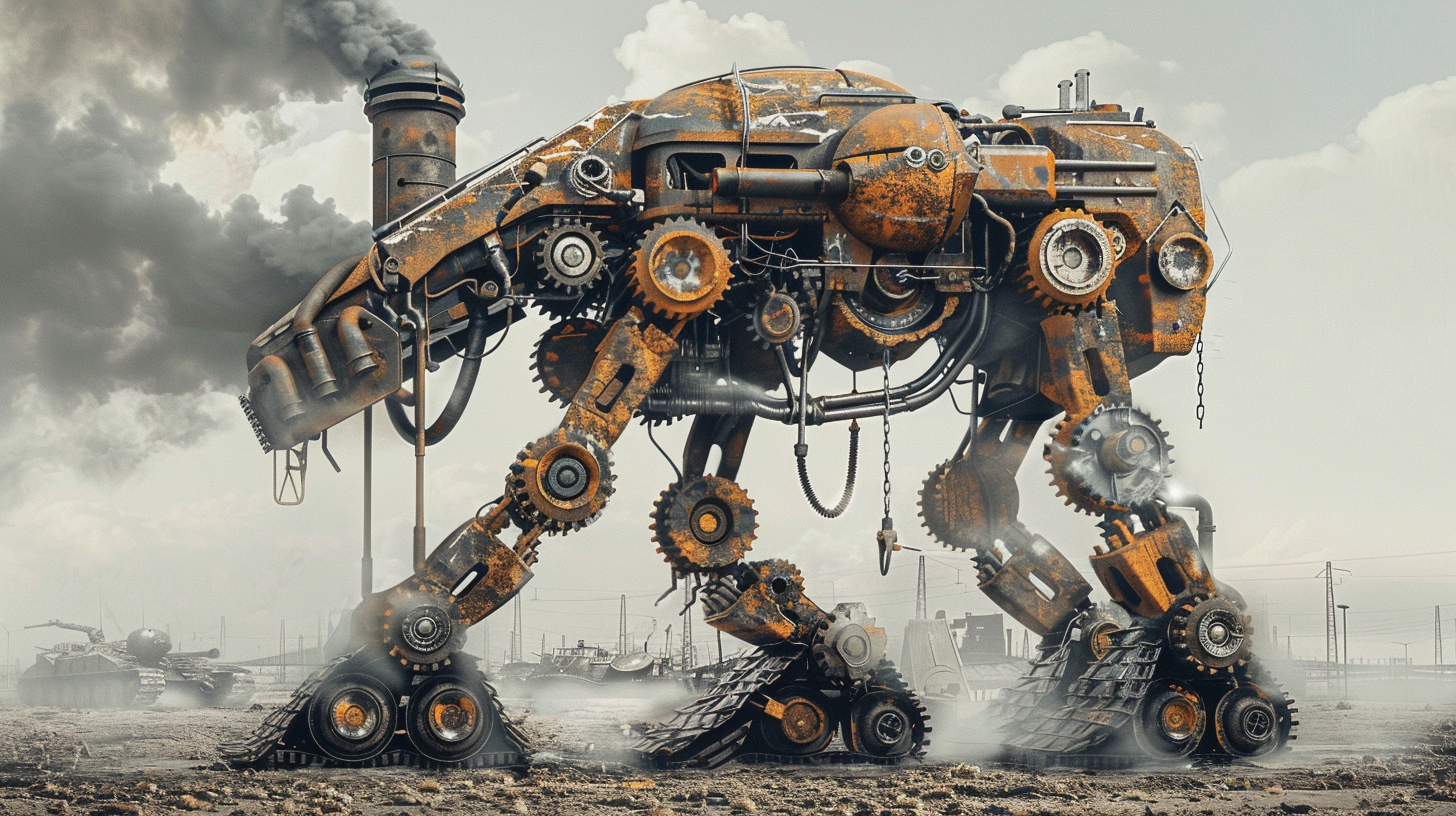 Giant German Steampunk Mech Walking