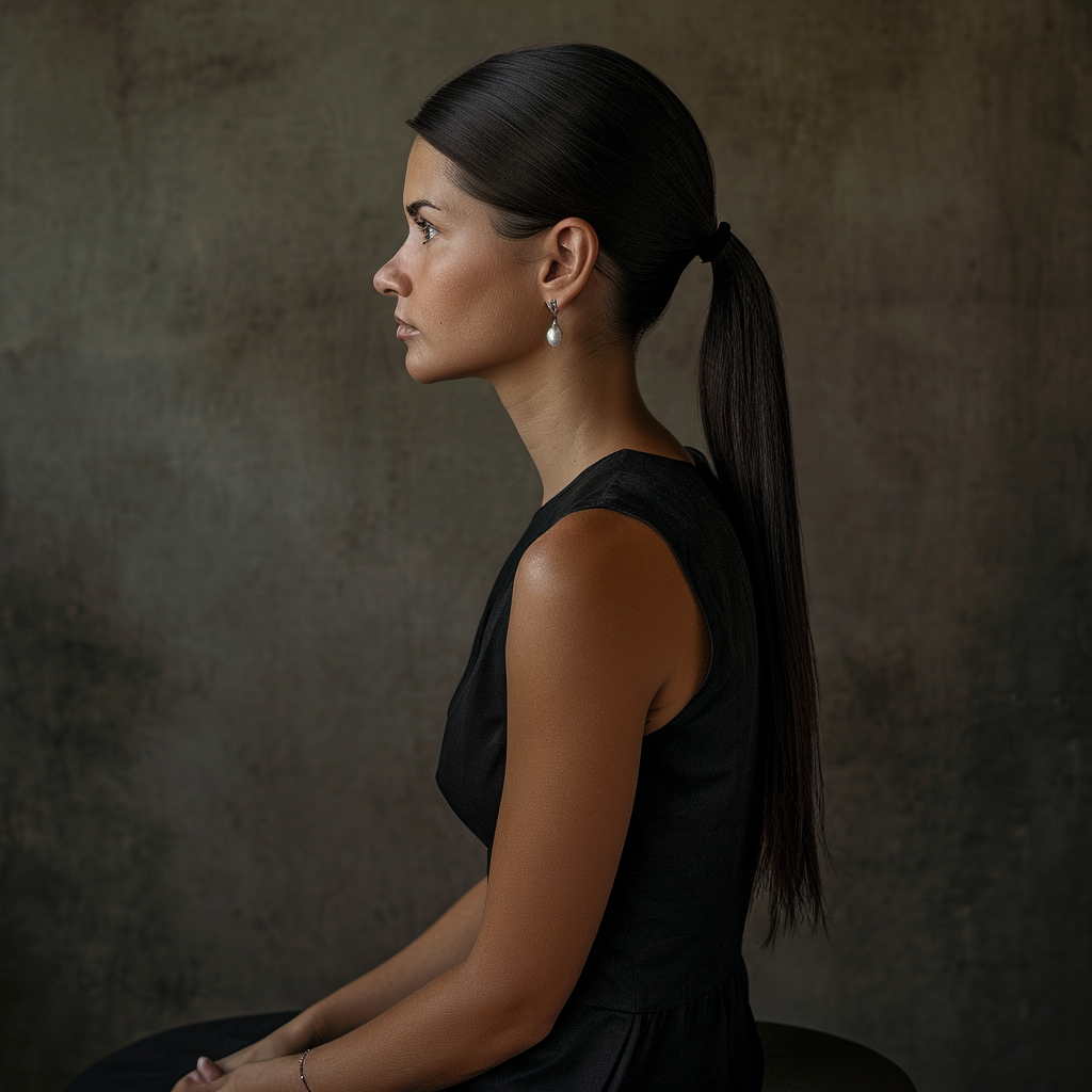 Dark-Haired German Woman with Pearl Earring