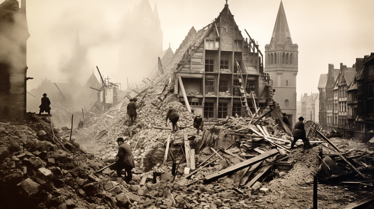 Destroyed German city building after bombing