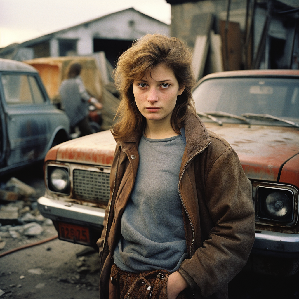 Young woman in East Germany by Trabant