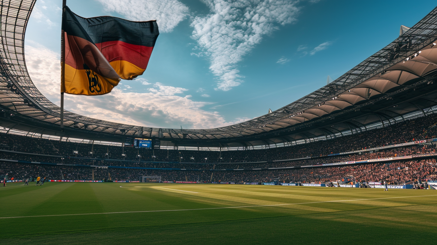 Stadium with Germany and Scotland flags