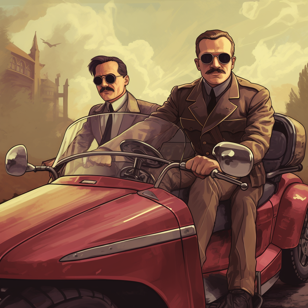 Gestapo agents in sidecar ride