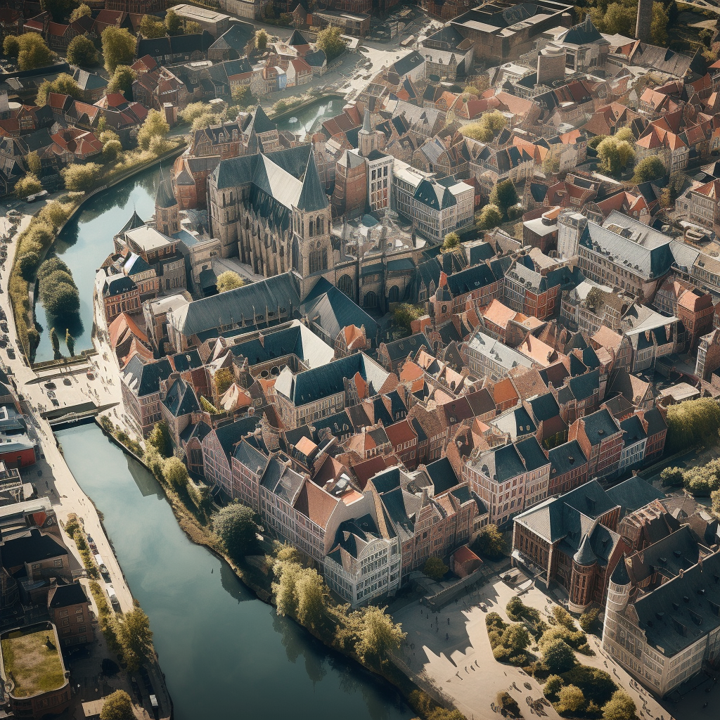 Ghent Belgium Futuristic City Birds-eye View