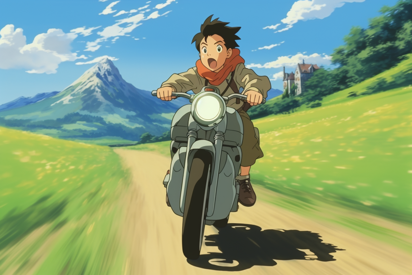 Male character riding fast on a motorcycle