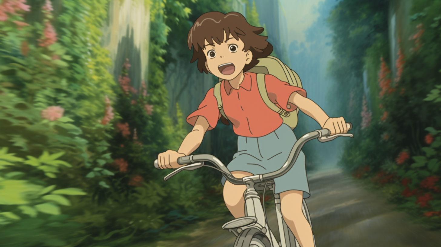 Studio Ghibli Cartoon Bike Ride Image