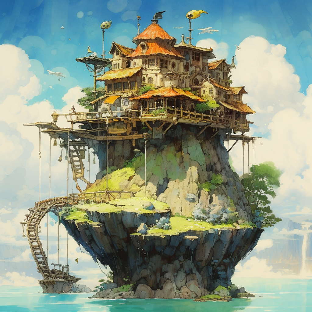 Ghibli flying house cat rock