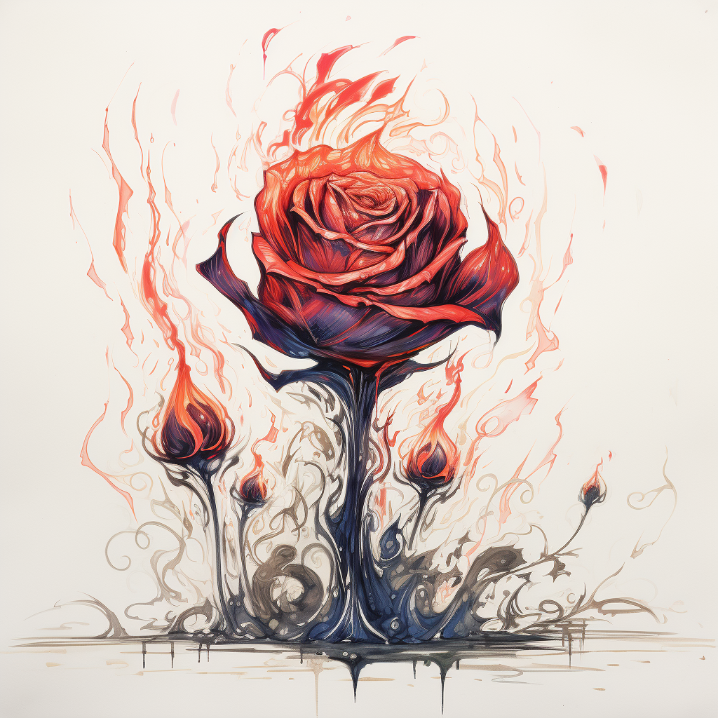 Beautiful flaming rose in Ghibli style