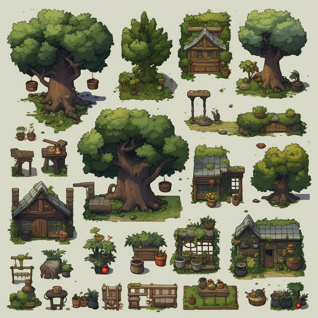 Ghibli-style RPG tileset with trees