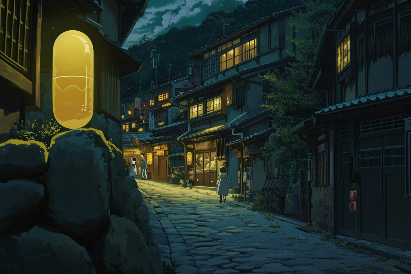 Studio Ghibli Anime Movie Yellow Pill Dark Town