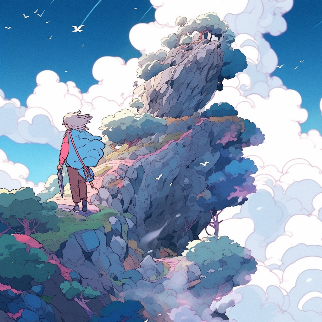 Girl Walking on Clouds in Studio Ghibli Illustration