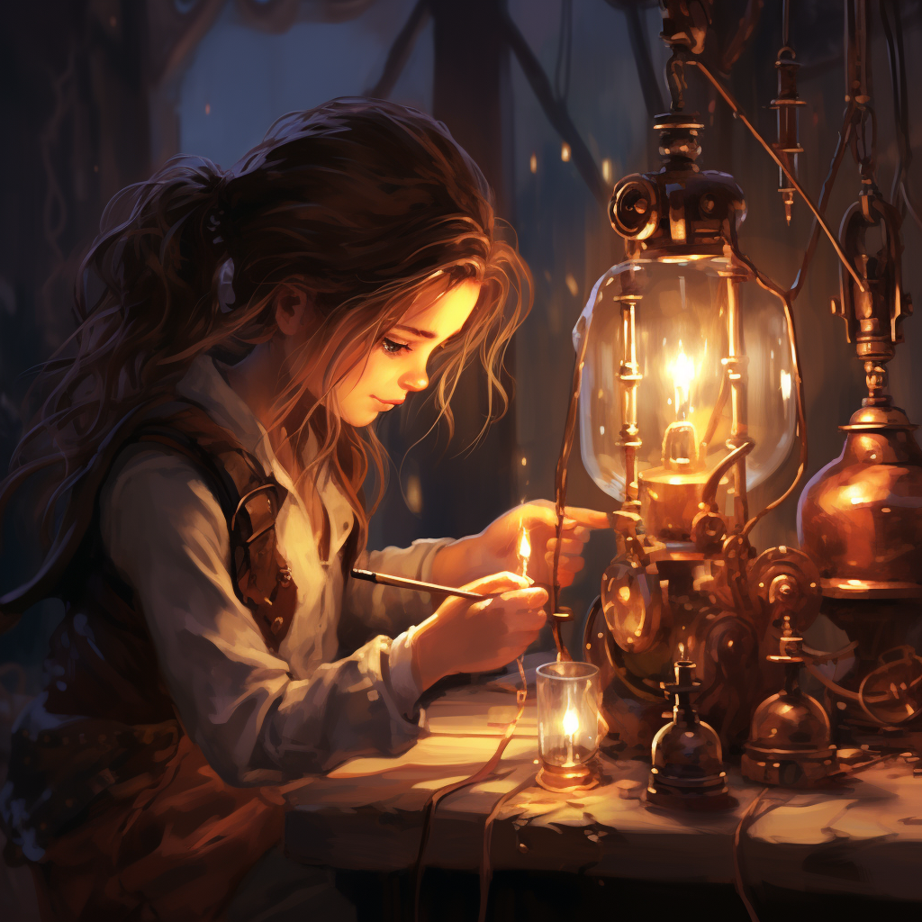 Girl working on light bulb gadget  ?️