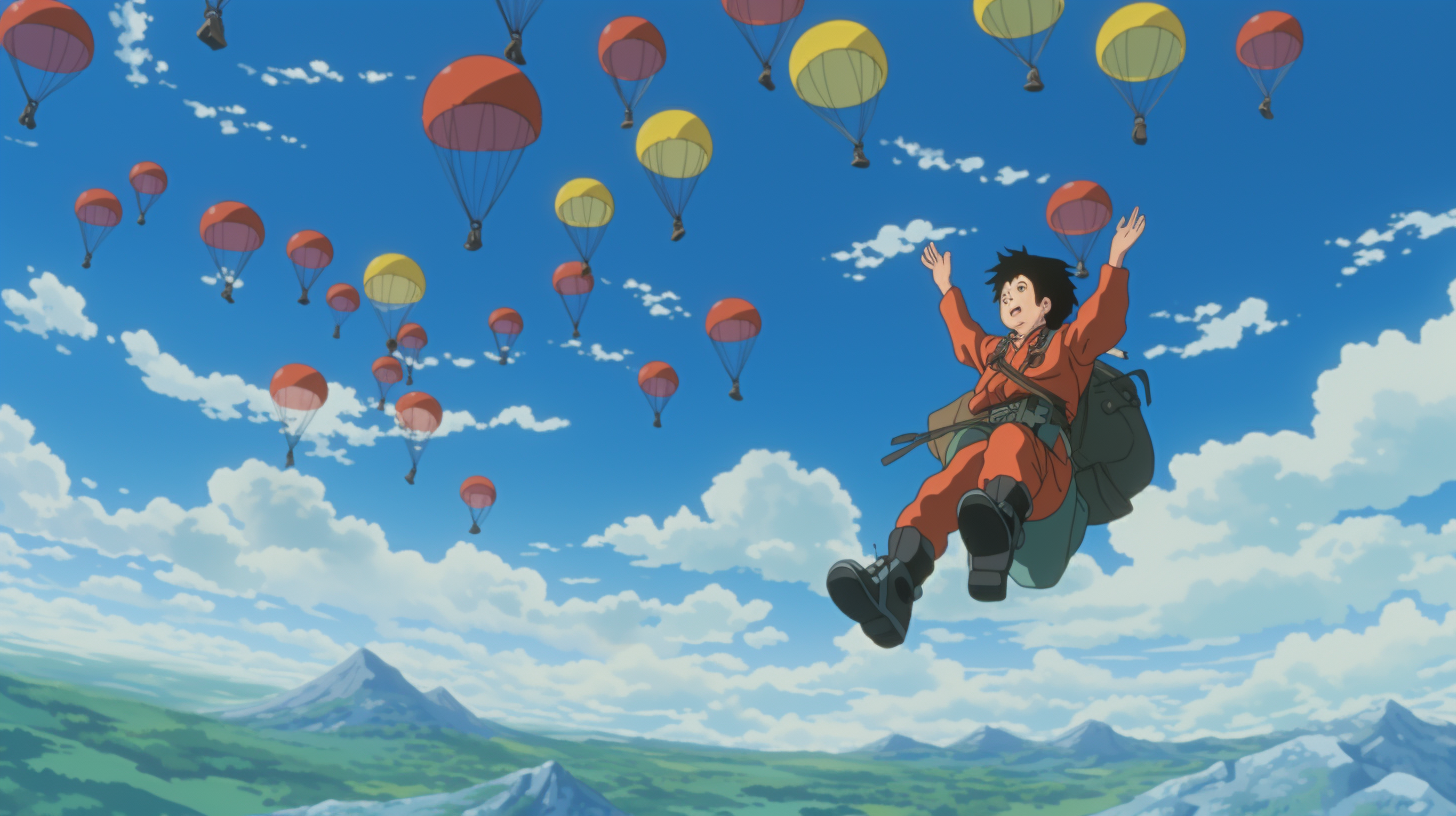 Cartoon character skydiving adventure